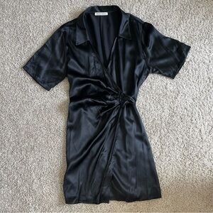 Reformation 100% Silk Waist Tie Luxe Black Dress